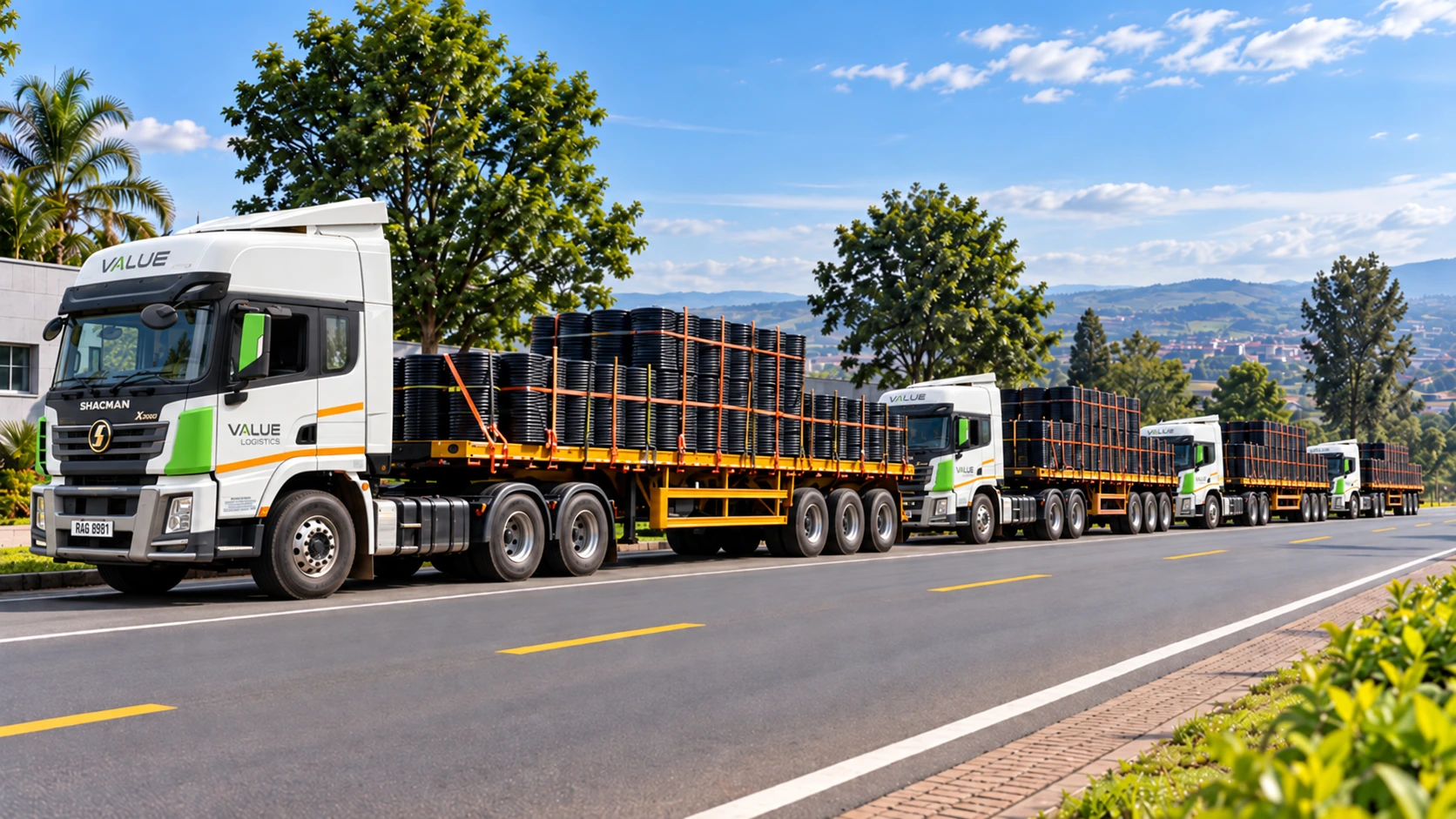 Value Logistics fleet of trucks at the port