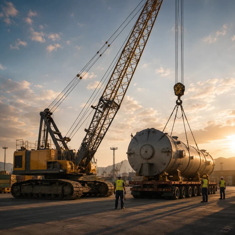 Power plant equipment being delivered by crane truck